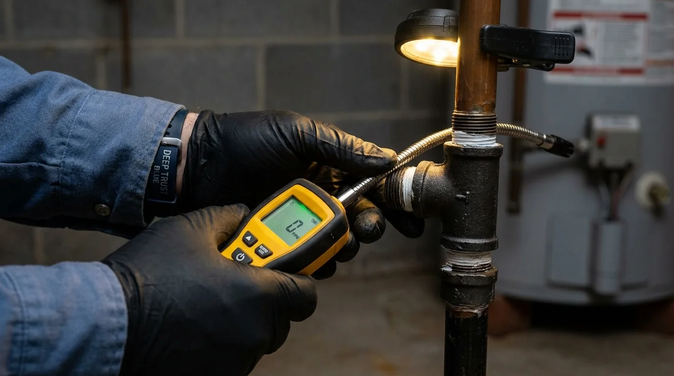 Gas leak detection with electronic sniffer by Johns Plumbing LLC in Kennebunk